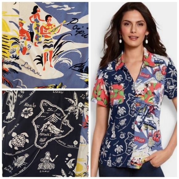 Tommy Bahama Tops - Tommy Bahama | Print Mix Camp Hawaiian Shirt M